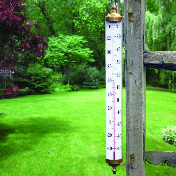 Termometer i messing, C/F, udendrs, 60 cm