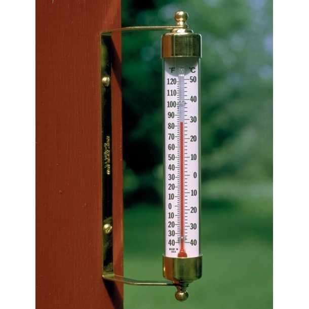 Termometer i messing, °C/°F, udendørs, 20 cm