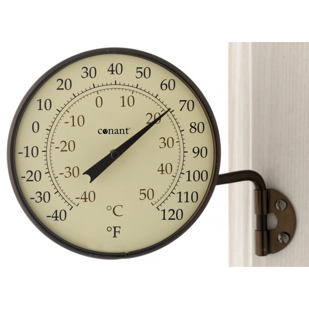 Termometer i aluminium/bronze, °C/°F, udendørs, Ø=10,5 cm