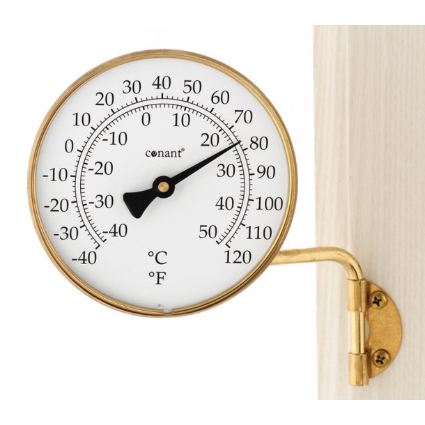 Termometer i messing, °C/°F, udendørs, Ø=10,5 cm