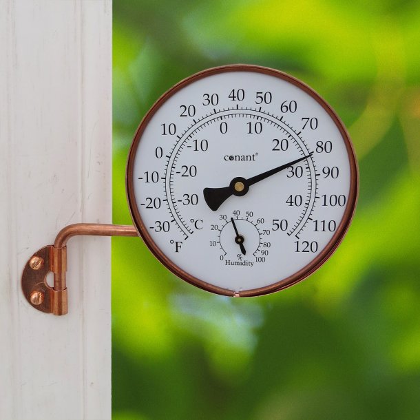 Vejrstation i kobber, °C/°F, termo-/hygrometer, udendørs, Ø=10,5 cm
